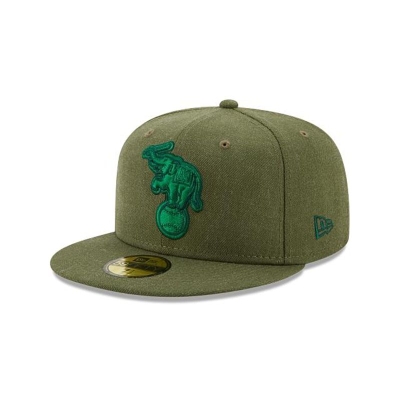 Green Oakland Athletics Hat - New Era MLB Heather 59FIFTY Fitted Caps USA7501632